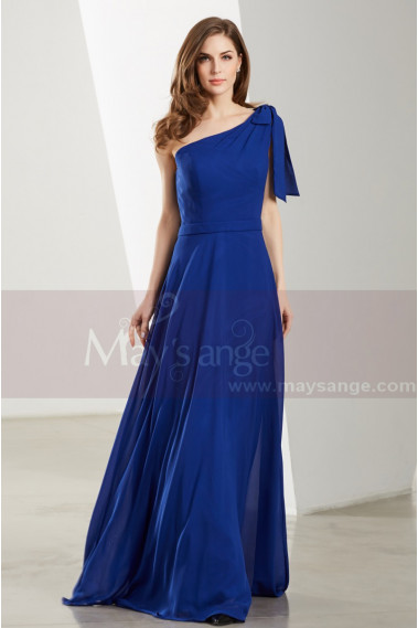 Robe Longue Du Soir Bleu Roi Asymétrique En Mousseline - L1904 #1