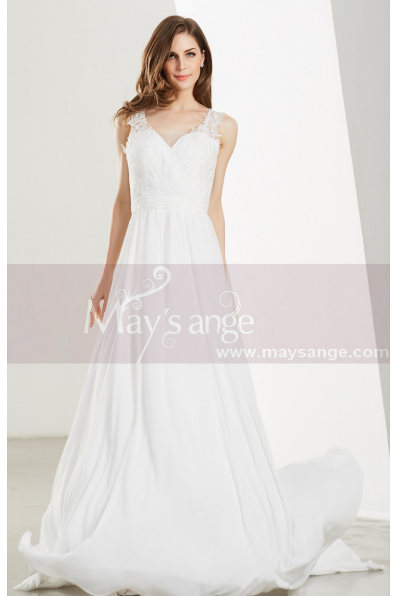 White Long Chiffon Evening Prom Dresses - Ref L1903 - 01