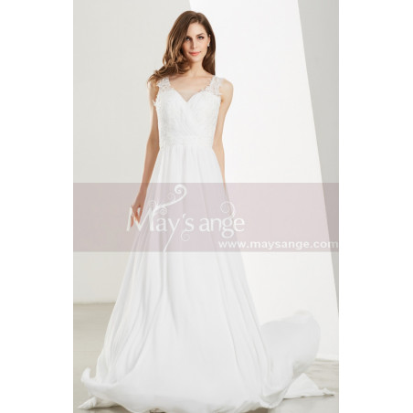 Robe De Mariée Simple Blanche Fluide en Mousseline
