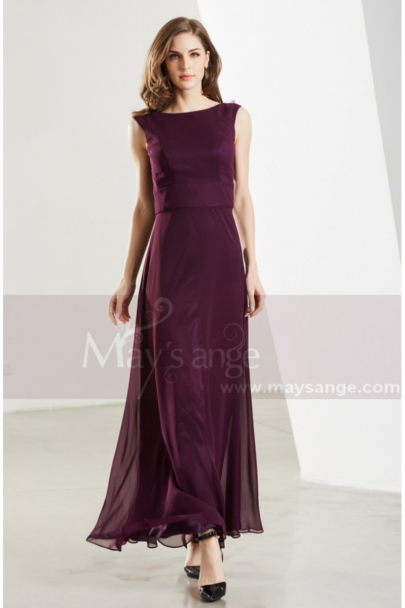 Robe De Soirée Longue Mauve En Mousseline - Ref L1901 - 01 Robe De Soirée Longue Mauve En Mousseline - Ref L1901 - 01