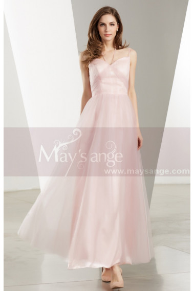 Sweetheart Bodice Pink Long Tulle Prom Dress With Straps - L1924 #1