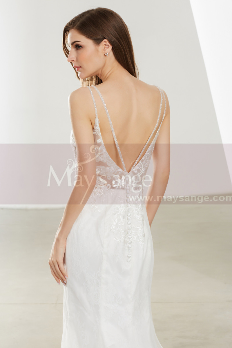 Spaghetti Strap Low Open Back Lace White Mermaid Prom Dress - Ref L1925 - 01