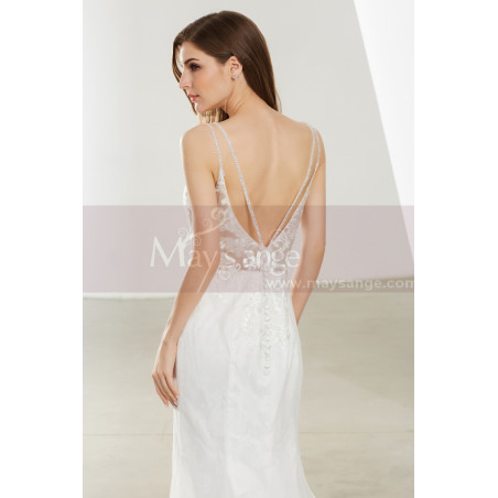 Robe Blanche Longue Sirène Pour Mariage Avec Traine Et Dos Nu