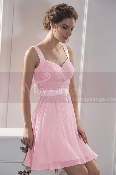 robe de cocktail rose poudre double bretelles - C784 #1