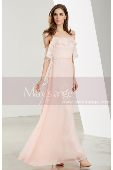 Short Sleeve Pink Long Party Dress With Thin Straps - L1907 #1