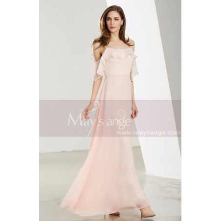 Robe Rose Pale Longue Avec Bretelles Et Manches Volantes