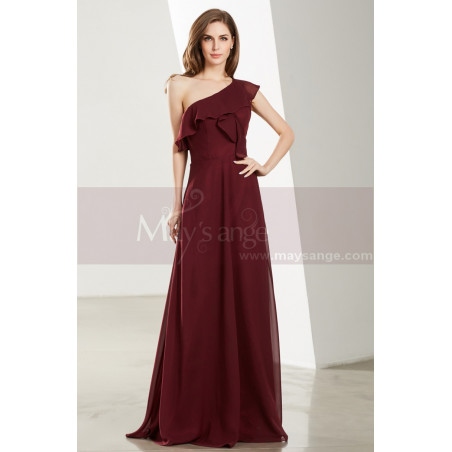 Long Beautiful Burgundy Evening Gowns With One Shoulder