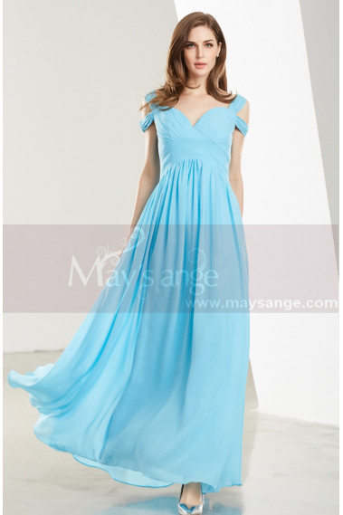 Empire-Waist Blue Sky Long Prom Dress with Straps - L1915 #1