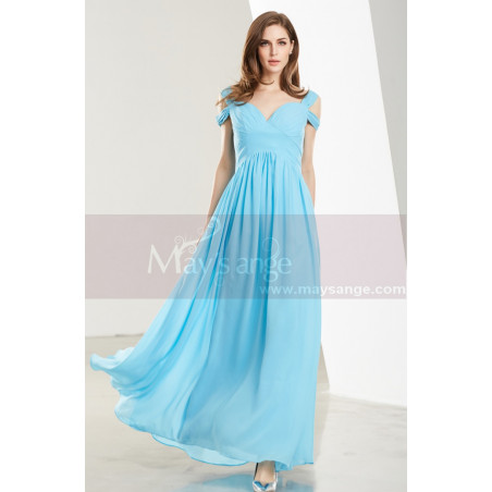 Empire-Waist Blue Sky Long Prom Dress with Straps