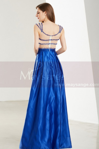 Sleeveless Beaded Strap Royal Blue Satin Prom Dress - L1916 #1