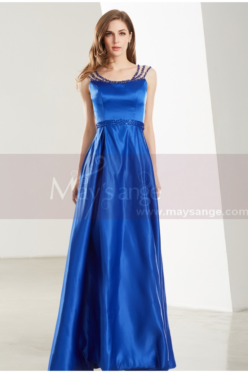 Royal Blue Satin Long Prom Dress with Silver Sequins Top   cg10051 main image 0