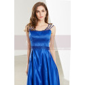 Sleeveless Beaded Strap Royal Blue Satin Prom Dress - Ref L1916 - 07