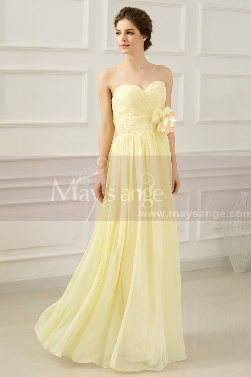 Strapless Long Yellow Dress With Flower On The Waist - Ref L665 - 01