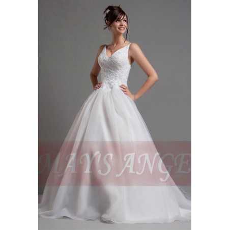 Top Lace White Simple Wedding Gown With Thin Strap