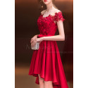 Asymmetrical Raspberry Red Strapless Embroidered Satin Cocktail Dress - Ref C1916 - 06