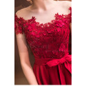 Asymmetrical Raspberry Red Strapless Embroidered Satin Cocktail Dress - Ref C1916 - 07