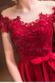 Asymmetrical Raspberry Red Strapless Embroidered Satin Cocktail Dress - Ref C1916 - 07