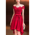 Asymmetrical Raspberry Red Strapless Embroidered Satin Cocktail Dress - Ref C1916 - 05