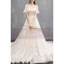Flutter Sleeves Vintage Ivory Boho Wedding Gown With Romantic Train - Ref M1902 - 02