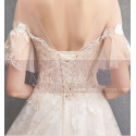 Flutter Sleeves Vintage Ivory Boho Wedding Gown With Romantic Train - Ref M1902 - 04