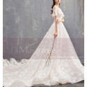 Flutter Sleeves Vintage Ivory Boho Wedding Gown With Romantic Train - Ref M1902 - 05