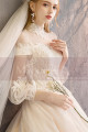 Incredible Embroidered Lace Ivory Gown For Wedding With High Collar And Very Long Train - Ref M1905 - 05