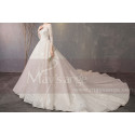 Embroidered Lace Top Ivory Long Sleeve Ball Gowns With Train - Ref M1908 - 04