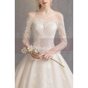 Embroidered Lace Top Ivory Long Sleeve Ball Gowns With Train - Ref M1908 - 03