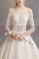 Embroidered Lace Top Ivory Long Sleeve Ball Gowns With Train - Ref M1908 - 03