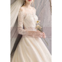 Embroidered Lace Top Ivory Long Sleeve Ball Gowns With Train - Ref M1908 - 02