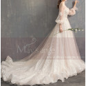 Long Sleeve Vintage Wedding Dresses With Transparent Tulle Bodice And  Golden Glitter - Ref M1911 - 04