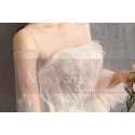 Long Sleeve Vintage Wedding Dresses With Transparent Tulle Bodice And  Golden Glitter - Ref M1911 - 03