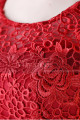 Robe Droite Classe Rouge Courte En Dentelle Avec Manches Longues - Ref C1917 - 03