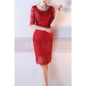 Straight Lace Red Prom Dress with Half-Length Sleeves - Ref C1917 - 05