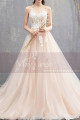 Ivory Spaghetti Strap Ball Gown Wedding Dresses Sweetheart Bodice with Lace Appliqued And Court Train - Ref M1912 - 02