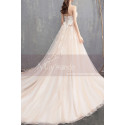 Ivory Spaghetti Strap Ball Gown Wedding Dresses Sweetheart Bodice with Lace Appliqued And Court Train - Ref M1912 - 03