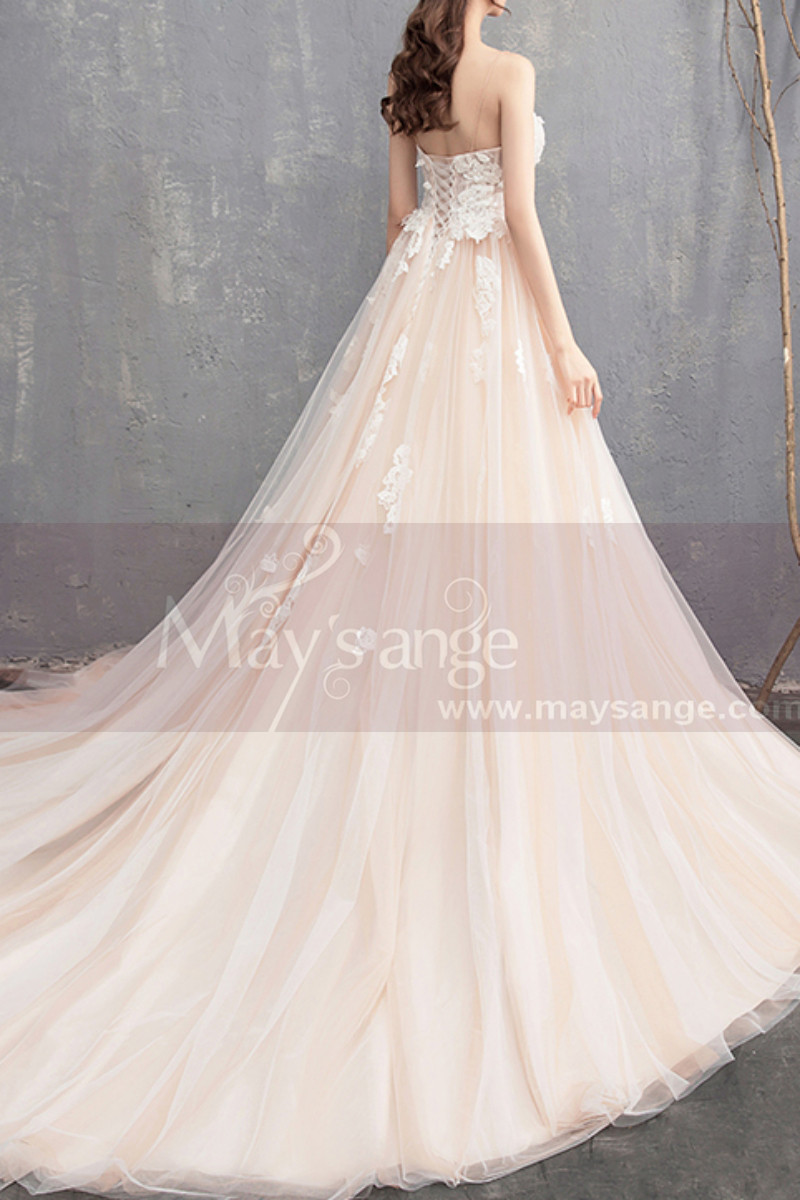 Spaghetti Strap See Through Ball Gown Ivory Wedding Dress