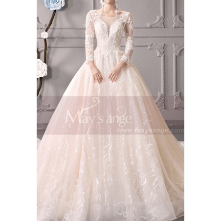 Wedding Dresses With Illusion Lace Long Length Sleeves And Deep Scooped Back