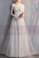 Long Chiffon Off-The-Shoulder Gray Prom Dress Pretty Knot On The Back - Ref L1928 - 03