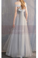Long Chiffon Off-The-Shoulder Gray Prom Dress Pretty Knot On The Back - Ref L1928 - 04