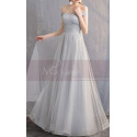 Long Chiffon Off-The-Shoulder Gray Prom Dress Pretty Knot On The Back - Ref L1928 - 05