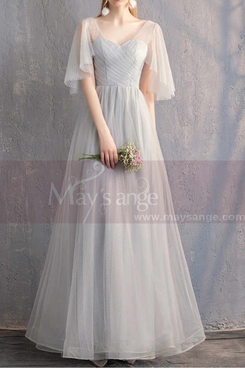 Short Flutter-Sleeve Gray Vintage Prom 