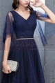 Long Navy Blue Evening Dress With Ruffle Sleeves - Ref L1931 - 02