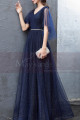 Long Navy Blue Evening Dress With Ruffle Sleeves - Ref L1931 - 03