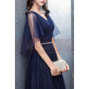 Long Navy Blue Evening Dress With Ruffle Sleeves - Ref L1931 - 05