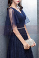Long Navy Blue Evening Dress With Ruffle Sleeves - Ref L1931 - 05