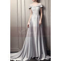 Beautiful Long Satin Silver Prom Dress With Train - Ref L1932 - 02