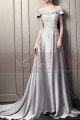 Beautiful Long Satin Silver Prom Dress With Train - Ref L1932 - 02