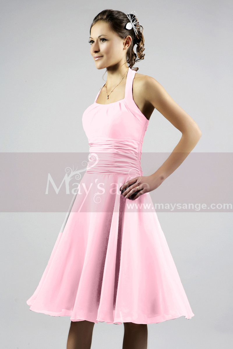 High-Neck Halter Raspberry Short Party Dress - Ref C059 - 01