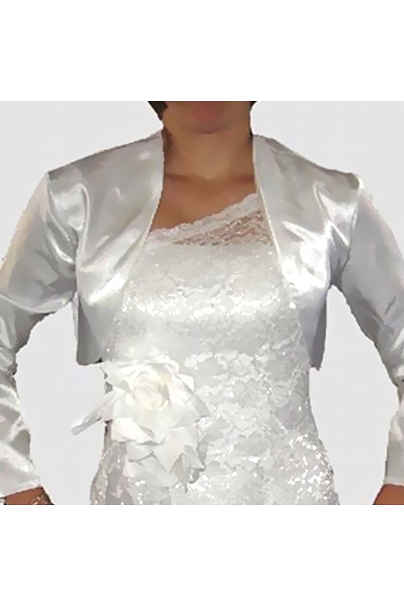 Boléro mariage blanc satin à manches - Ref BOL008 - 01